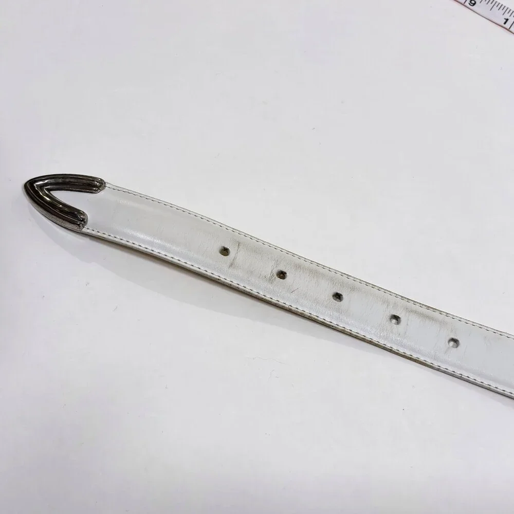 Brighton White Leather Belt Silver Buckle - Medium - Picture 3 of 6